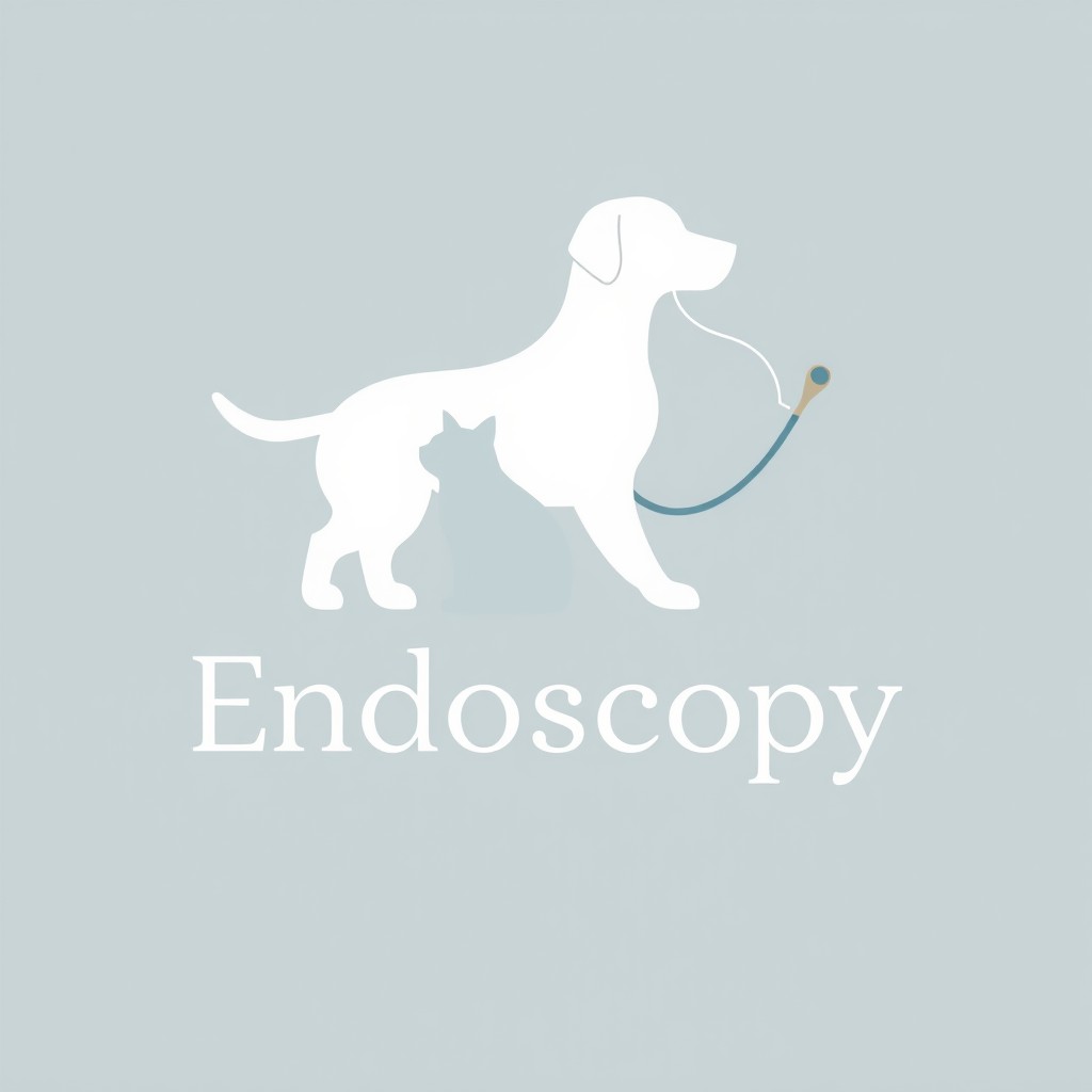 A minimalist logo design representing veterinary endoscopy for respiratory and otological procedures in dogs and cats