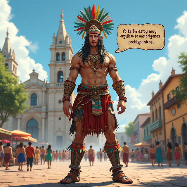 A striking character design of a very fair-skinned Russian man portraying a Tlatoani from the Toltec civilization