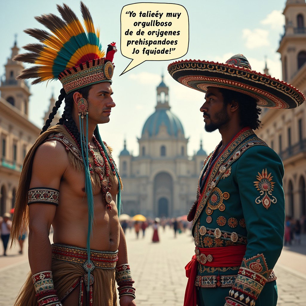 An engaging scene featuring a very fair-skinned Russian man portraying a Tlatoani from the Toltec civilization