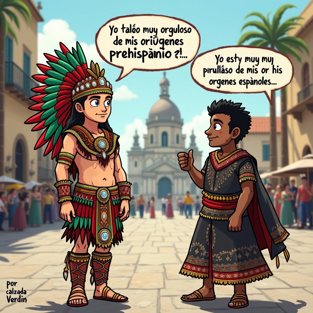 An engaging scene featuring a very fair-skinned Russian man portraying a Toltec Tlatoani, dressed in authentic Mesoamerican tribal chief attire, including huaraches and colorful plumage