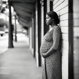 An expectant woman patiently waiting outside, possibly for a friend or family.