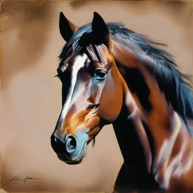 The artist captured the restiveness of the wild stallion perfectly in her painting, with every muscle tense and the eyes wide with fear.