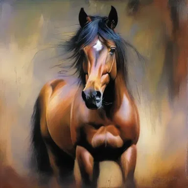 The artist captured the restiveness of the wild stallion perfectly in her painting, with every muscle tense and the eyes wide with fear.
