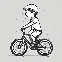 A high contrast, black and white vector-style illustration of a child riding a bicycle on a white background. Create with a simple, flat design and line art style without any use of colors.