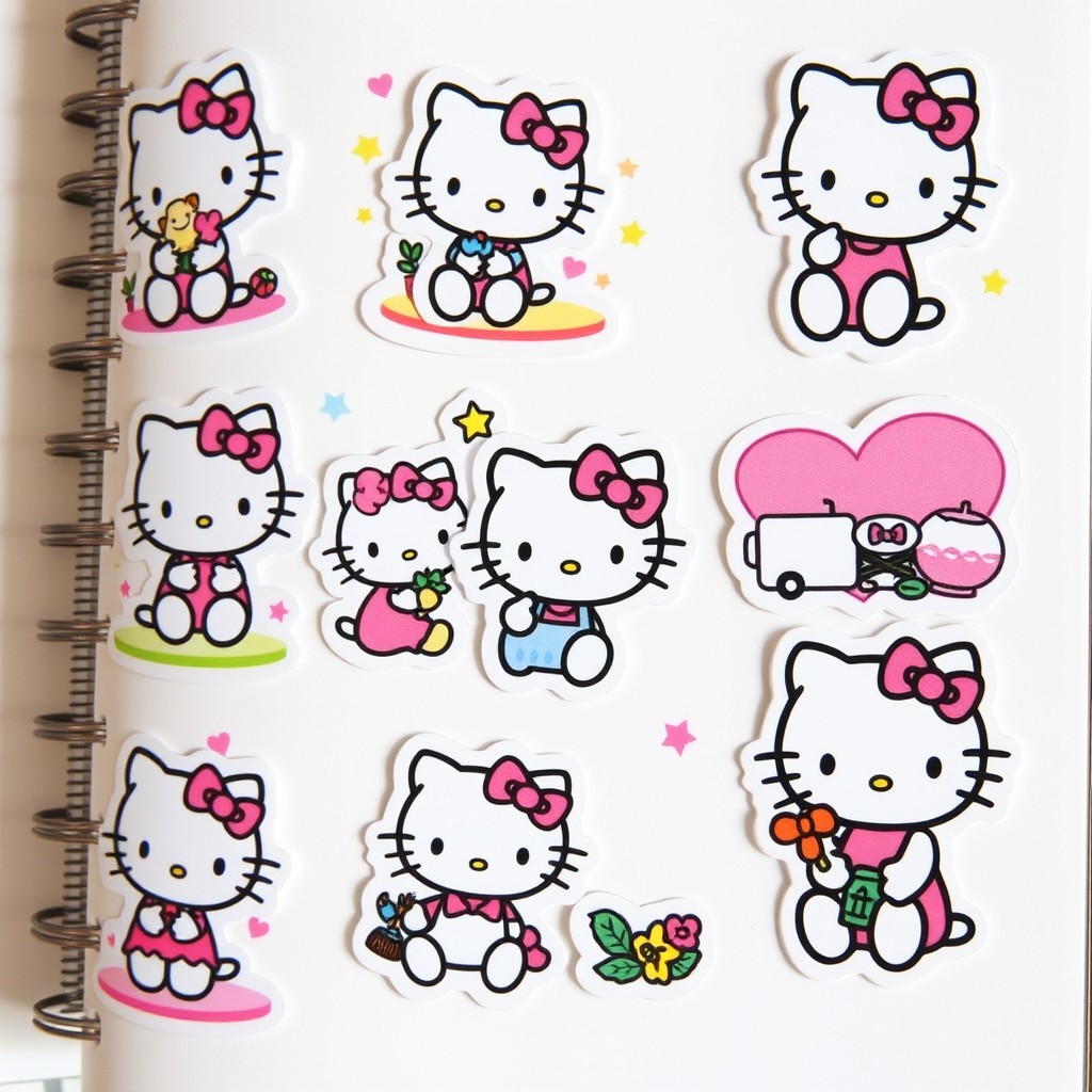 A collection of cute Hello Kitty stickers featuring a variety of designs