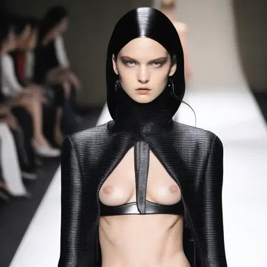 The convulsive movements of the model on the runway showcased the avant-garde collection.