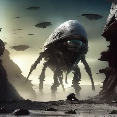 The alien creature's convulsive attack left destruction in its wake, leaving the spaceship in ruins.