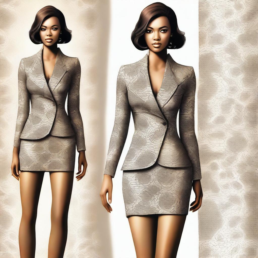 A digital art portrayal of a confident woman in a stylish outfit, exuding charm and allure