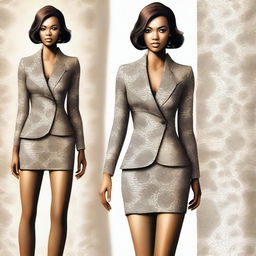 A digital art portrayal of a confident woman in a stylish outfit, exuding charm and allure