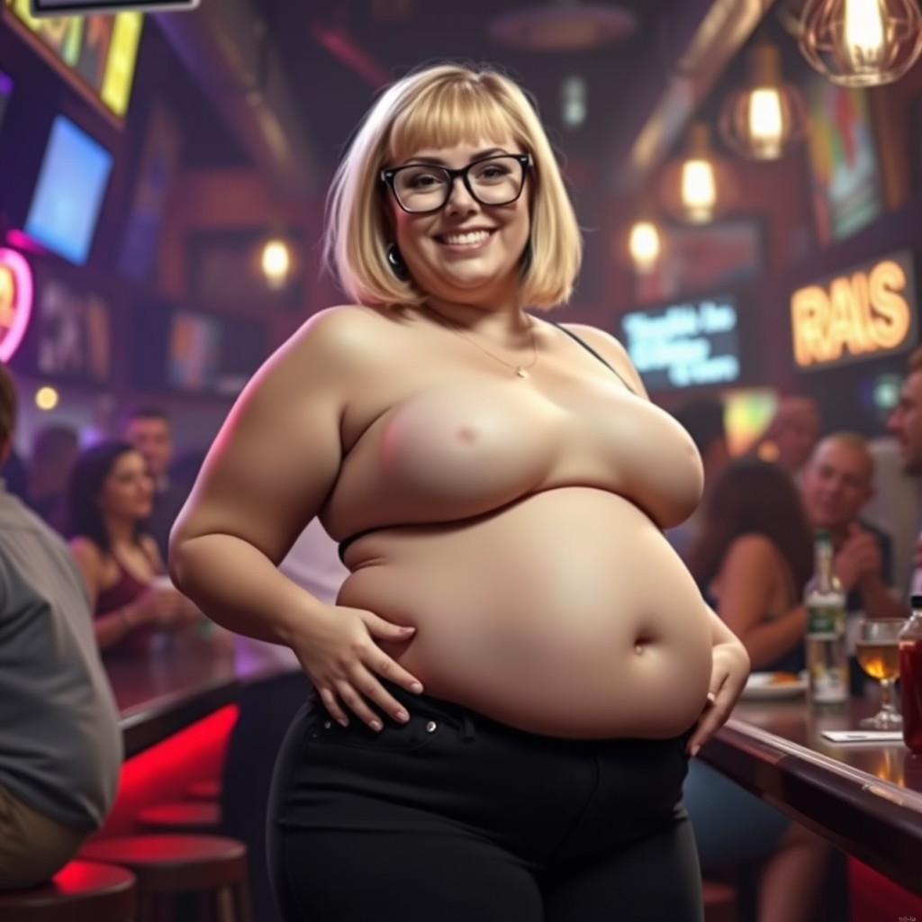 A gorgeous feminine fat young woman with a beautiful thin face and thick-rimmed black glasses