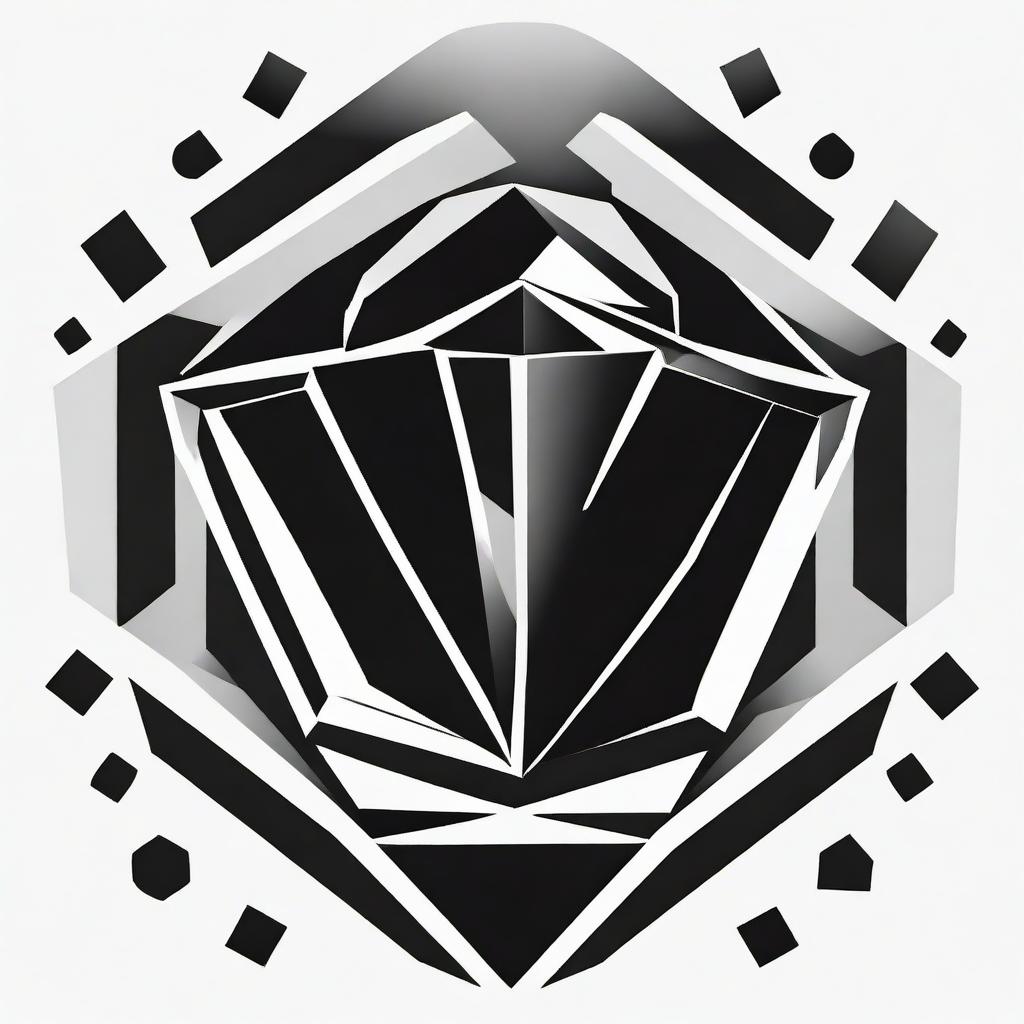 A high contrast, black and white vector-style illustration of a logo with a diamond motif set on a white background. Emphasize a simple, flat design and line art style, without any use of colors.