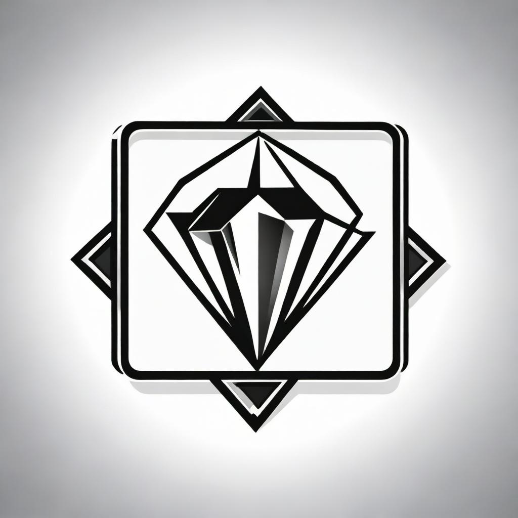 A high contrast, black and white vector-style illustration of a logo with a diamond motif set on a white background. Emphasize a simple, flat design and line art style, without any use of colors.