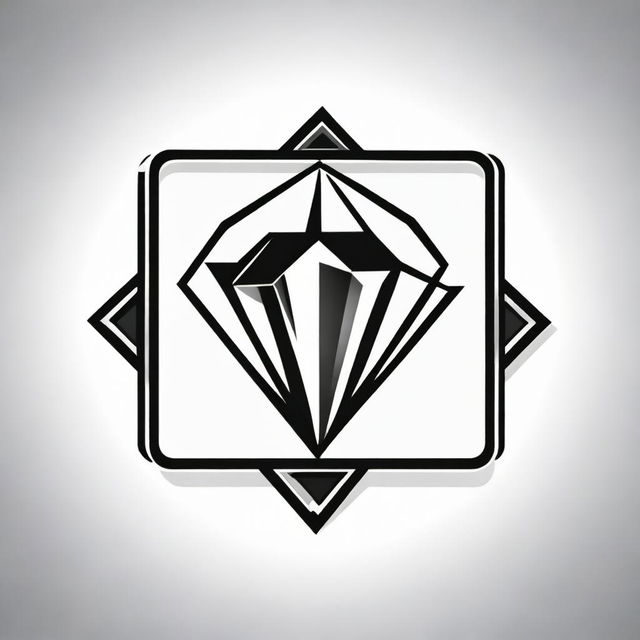 A high contrast, black and white vector-style illustration of a logo with a diamond motif set on a white background. Emphasize a simple, flat design and line art style, without any use of colors.