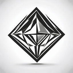 A high contrast, black and white vector-style illustration of a logo with a diamond motif set on a white background. Emphasize a simple, flat design and line art style, without any use of colors.