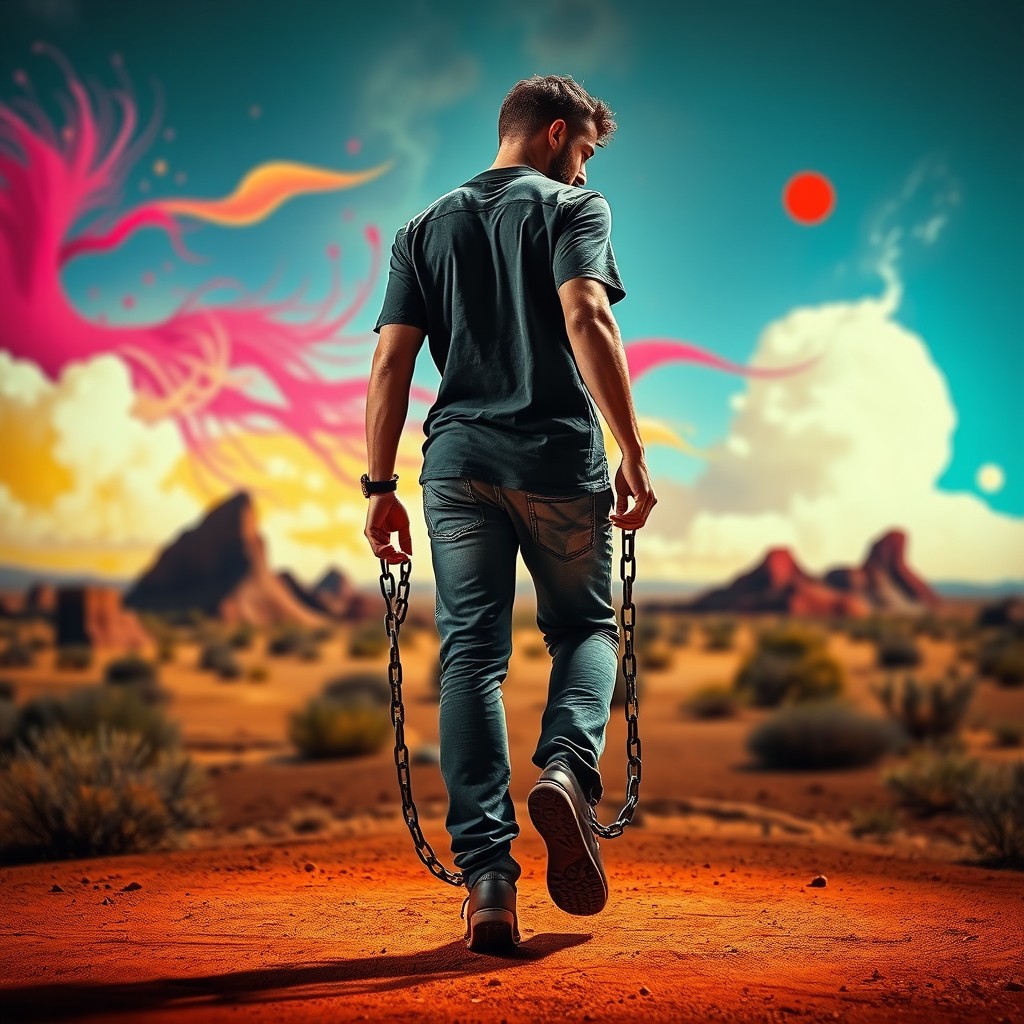 A man walking backwards, showcasing an artistic and expressive pose