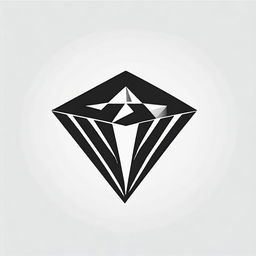 A high contrast, black and white vector-style illustration of a logo with a diamond motif set on a white background. Emphasize a simple, flat design and line art style, without any use of colors.