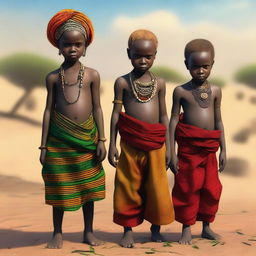 A captivating digital art piece displaying beautiful African children from the 1500AD era