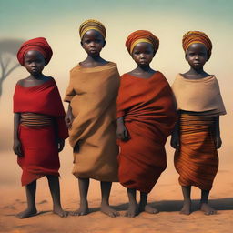 A captivating digital art piece displaying beautiful African children from the 1500AD era