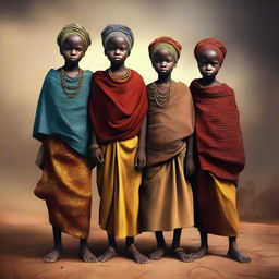 A captivating digital art piece displaying beautiful African children from the 1500AD era