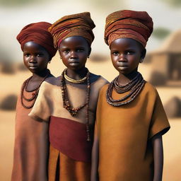 A captivating digital art piece displaying beautiful African children from the 1500AD era