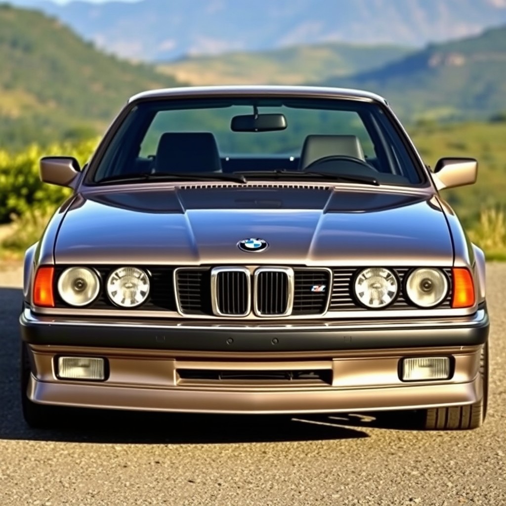A sleek and powerful BMW E34 with a wide front end design, showcasing its bold grille and aggressive stance