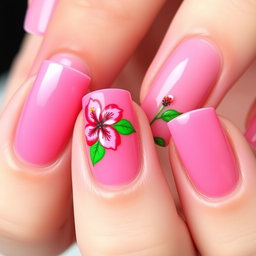 A close-up of a stylish manicure featuring French pink nails
