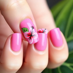 A close-up of a stylish manicure featuring French pink nails