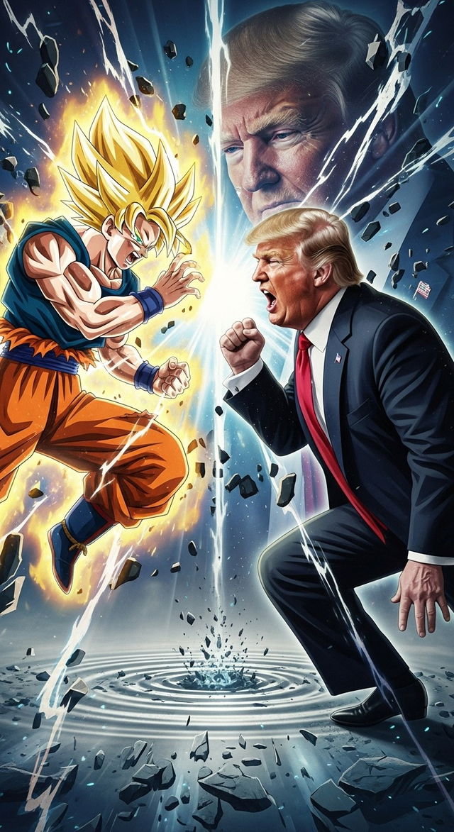 An incredible phone background showcasing an epic battle between Goku, the beloved character from Dragon Ball, and Donald Trump