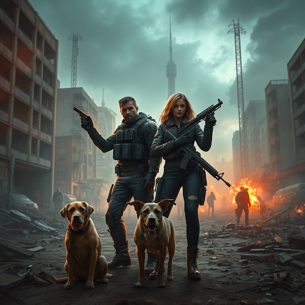 A post-apocalyptic scene set in Warsaw near the former police station on Wilcza, now a vibrant camp teeming with life