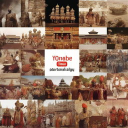 Generate a YouTube thumbnail showcasing a montage of various cultural festivities across centuries.