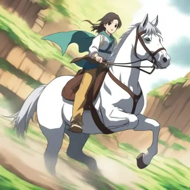 In the anime series, the protagonist rides a horse with a crupper to secure the saddle during intense battles.