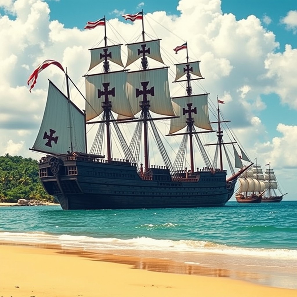 A grand and imposing ship of the Order of Christ, a legendary Portuguese vessel known as 'Cruz de Cristo'