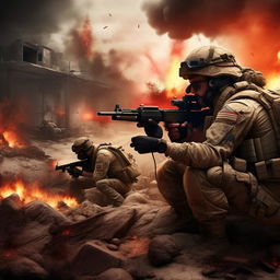 Design an engaging and action-packed video game thumbnail displaying '18 Kill Streak with the Stick in Call of Duty Warzone III'. Include elements of the game like firearms, characters, and war landscapes.