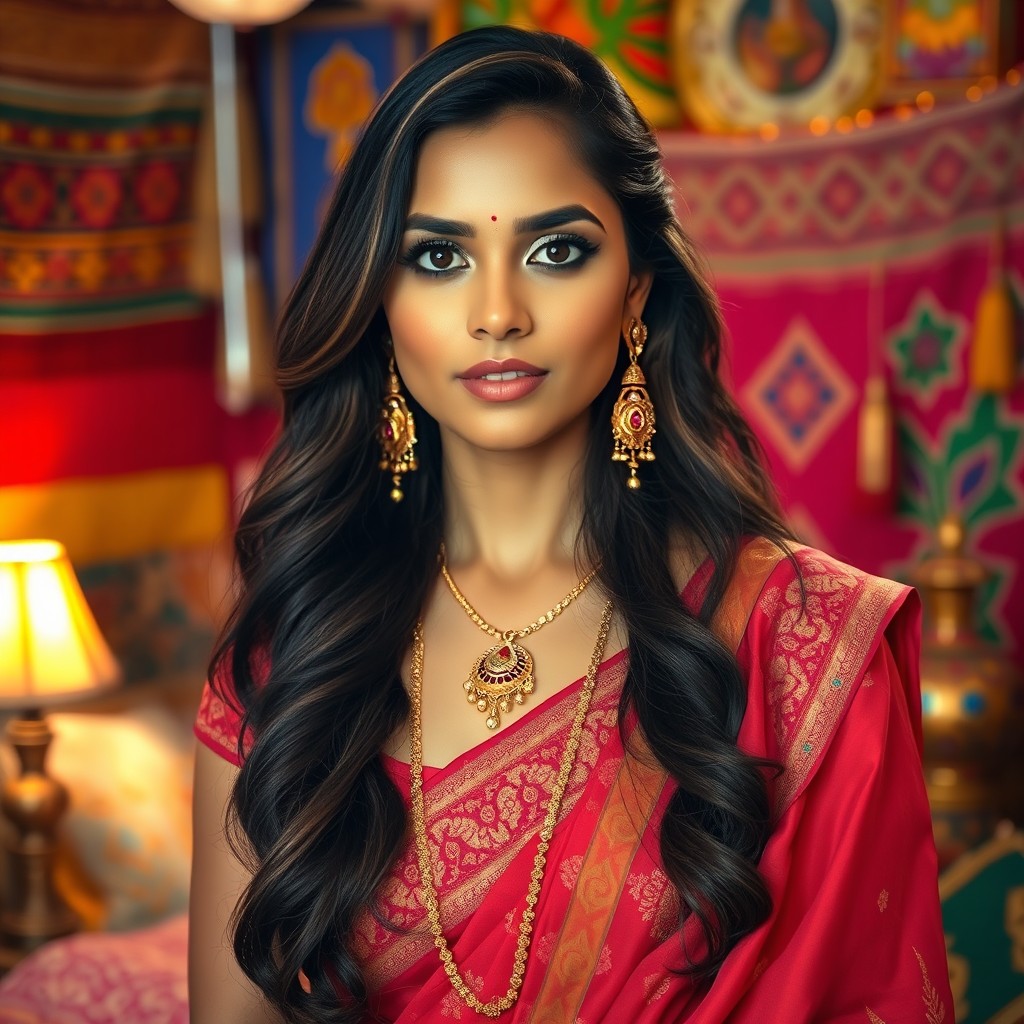 A stunning Indian woman dressed in traditional attire, representing elegance and beauty