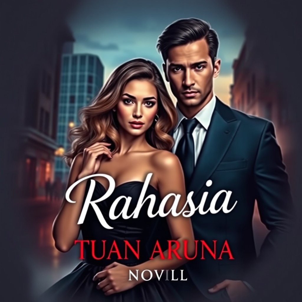 A novel cover for 'Rahasia Tuan Aruna', featuring a glamorous couple shrouded in mystery