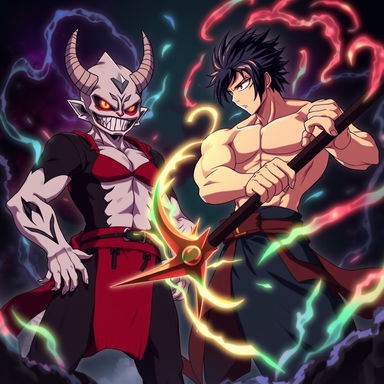 An intense scene featuring Sukuna and Toji from the anime Jujutsu Kaisen