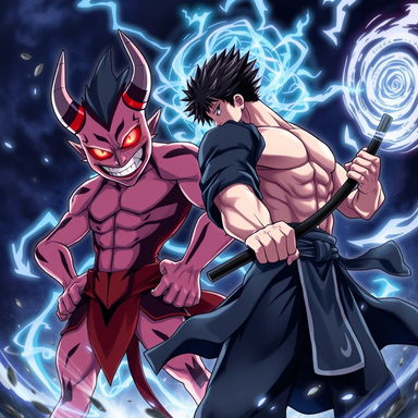 An intense scene featuring Sukuna and Toji from the anime Jujutsu Kaisen