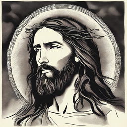 An illustrative image depicting Jesus Christ with long hair.