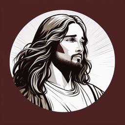 A black and white logo-style line art illustration of Jesus Christ with long hair. The design should be simple.