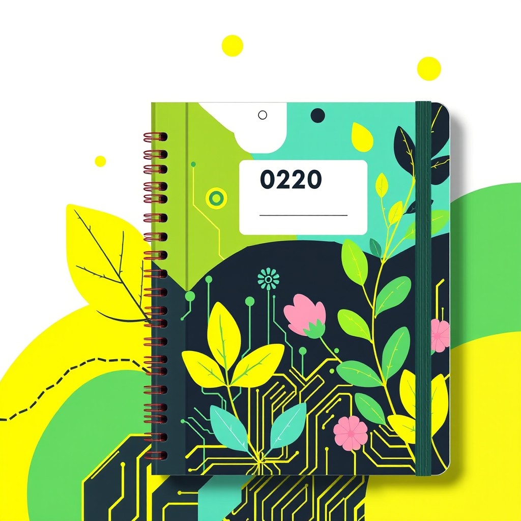 A modern and vibrant graphic design concept for school supplies like notebooks and block notes for 2026