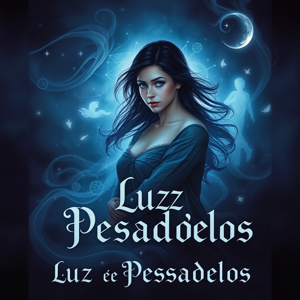 A captivating book cover for a young adult fantasy novel titled 'Luz e Pesadelos'