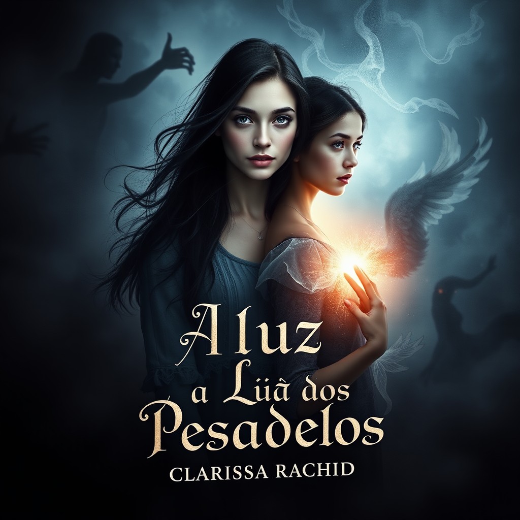 A striking book cover for the young adult fantasy novel titled 'A Luz dos Pesadelos' by Clarissa Rachid