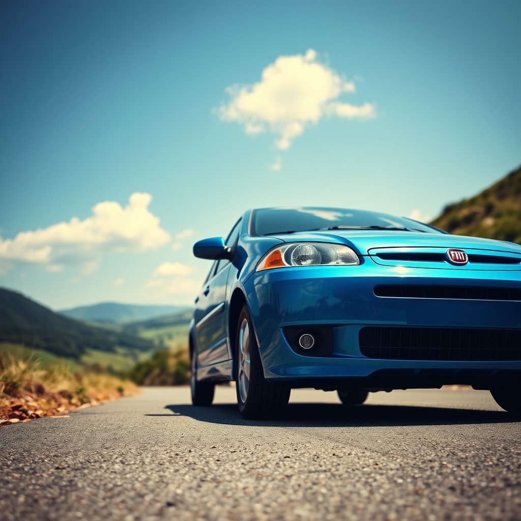A stylish Fiat Palio 2003 parked on a scenic road, showcasing its sleek and compact design