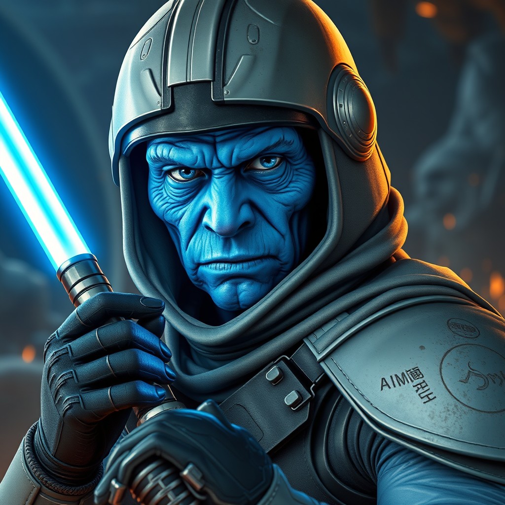 An intriguing character with blue wrinkly skin that conveys an otherworldly charm