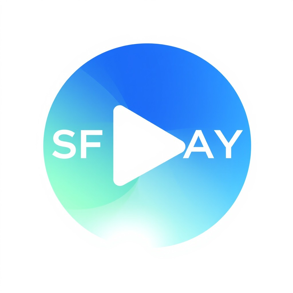 A modern logo design for a streaming content company named 'SF PLAY'