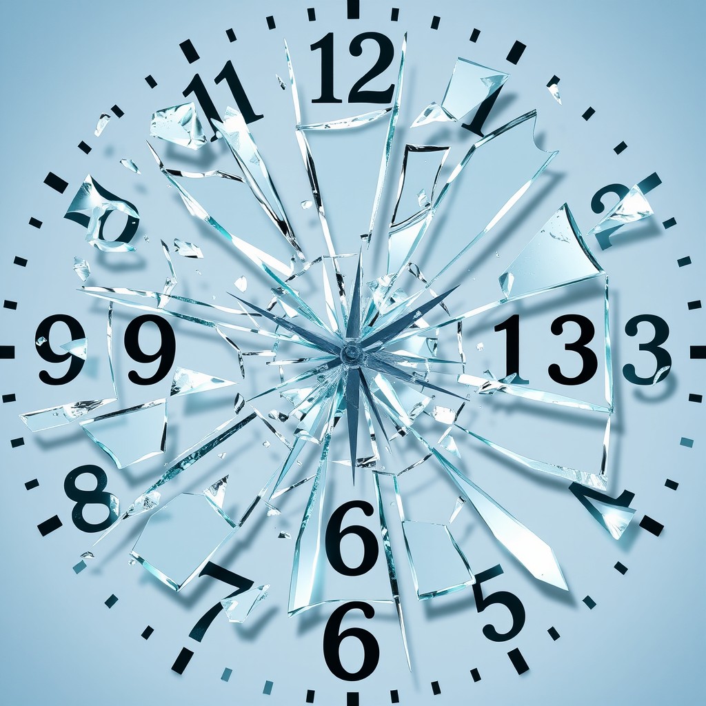 A dynamic design depicting shattered glass breaking apart, with sharp, angular shards spreading outwards in a captivating motion