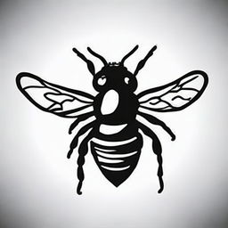 A high contrast, black and white logo-style line art illustration of a bee silhouette, top view, on a white background. The design should be kept simple.