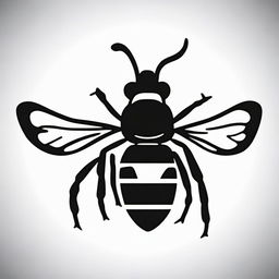 A high contrast, black and white logo-style line art illustration of a bee silhouette, top view, on a white background. The design should be kept simple.