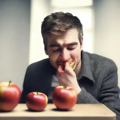 He gently peeled the skin off the apple, revealing the juicy flesh beneath, and handed it to his partner as a sweet gesture.