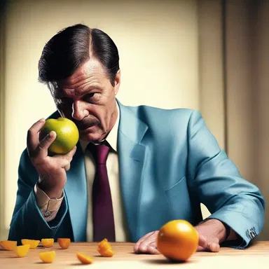 In the intense suspense scene, the detective carefully peeled back the skin of a mysterious fruit, hoping to uncover the crucial clue hidden beneath.